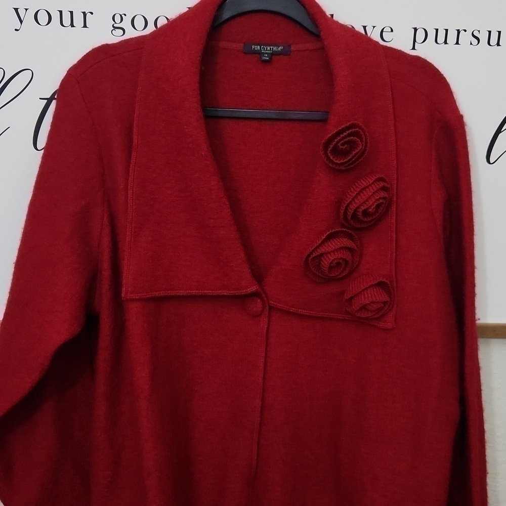 100% Wool Crochet Flowers Cardigan Jacket Sweater Winter Elegant 1X - Picture 11 of 16